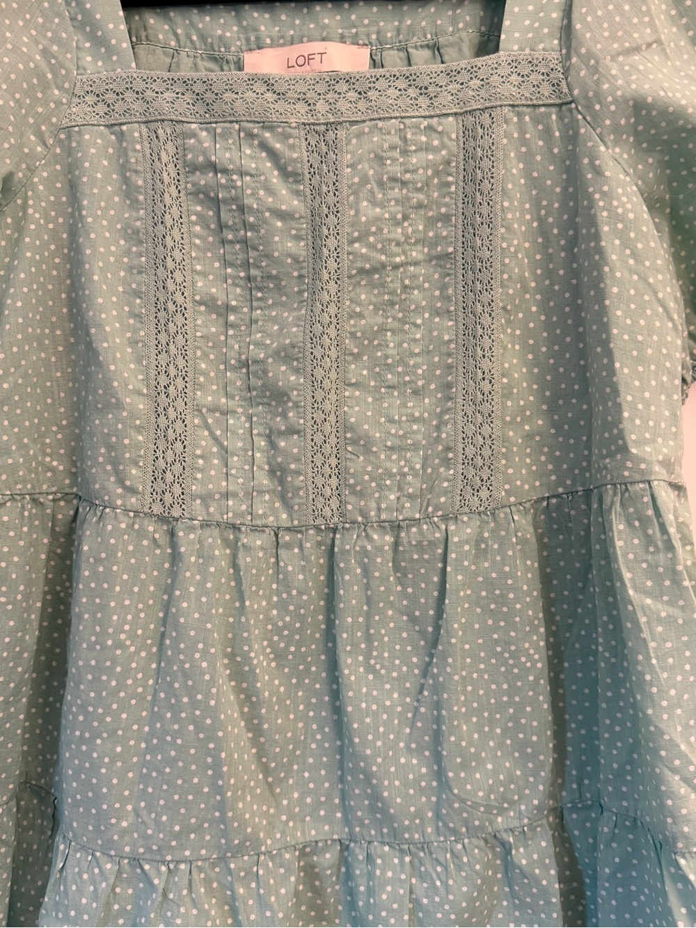LOFT Mint Green Polka Dot Square-Neck Puff Sleeve Tunic - Picture 3 of 6